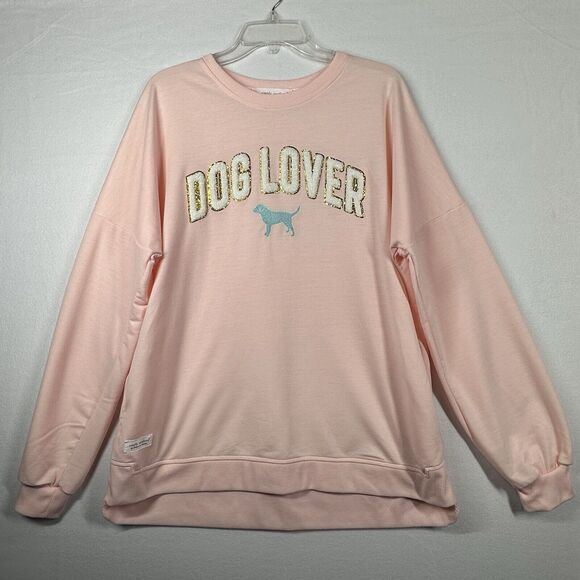 Simply Southern Sweatshirt Pink XL Sparkle Letter Dog Lover Long Sleeve Pockets - Picture 1 of 14
